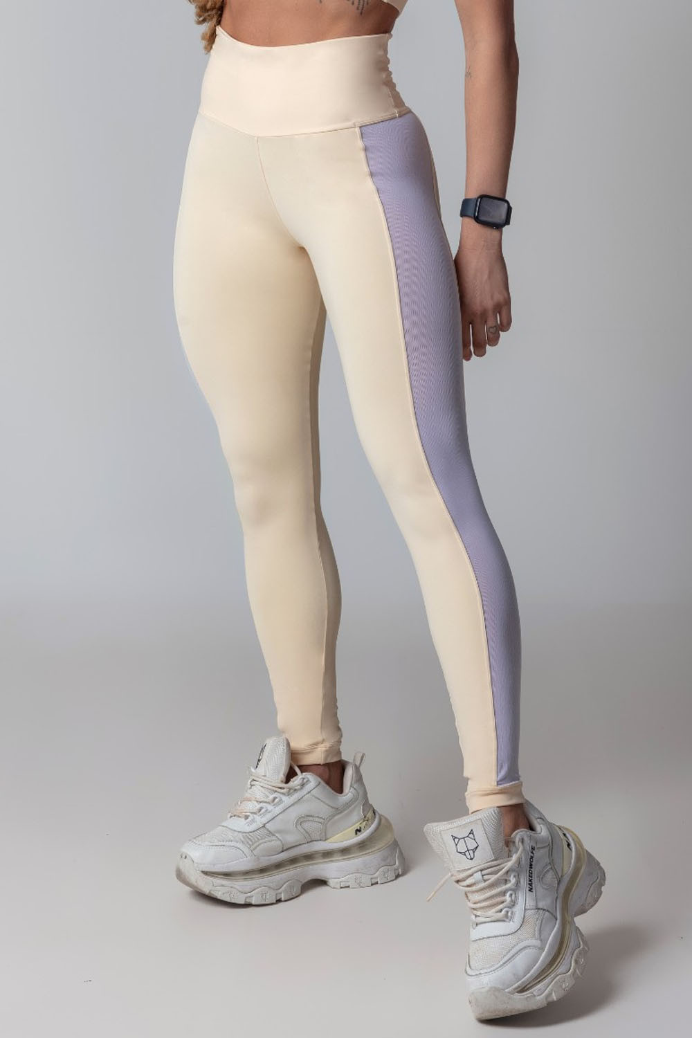 Beige Blogger Fitness leggings with Tulle