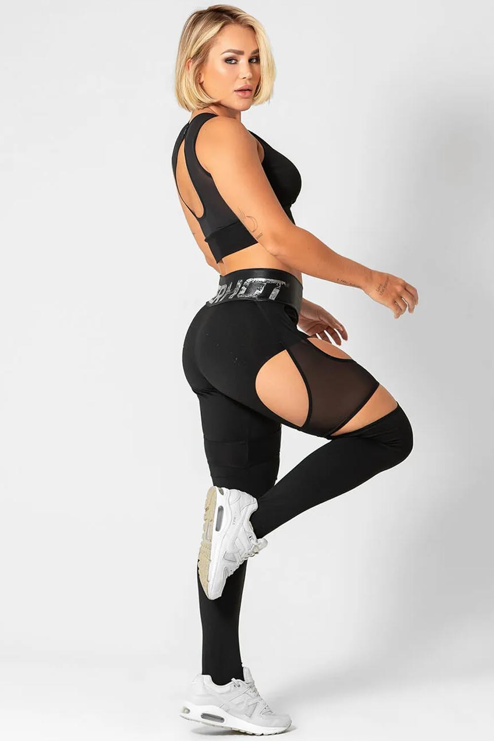 Black Superhot Leggings with Cutouts in Tulle