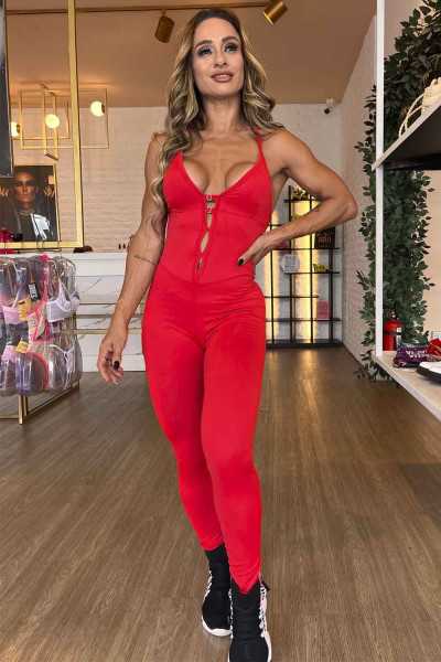 Red Necklined Jumpsuit