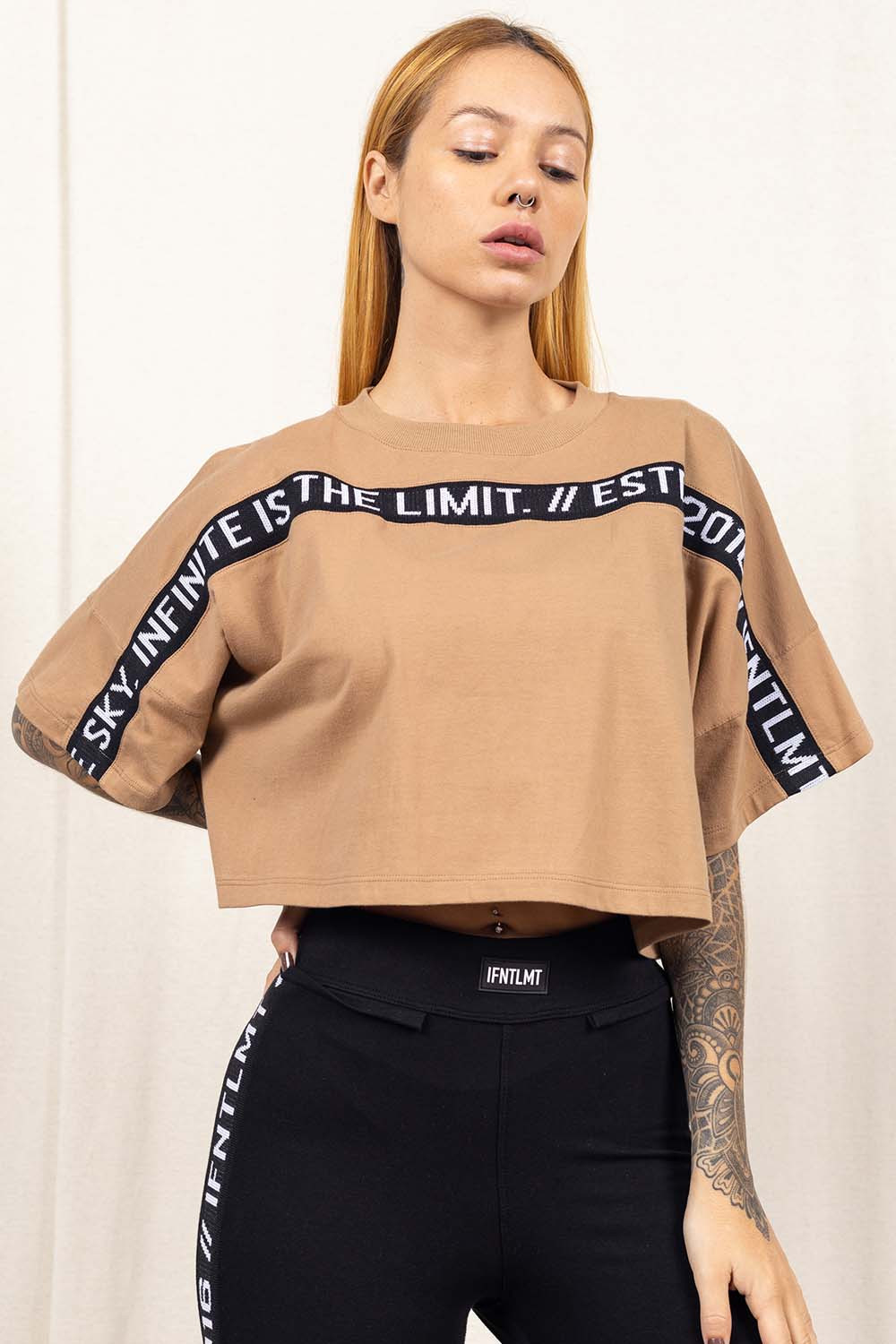 Beige Straightset Frontal Cropped Top