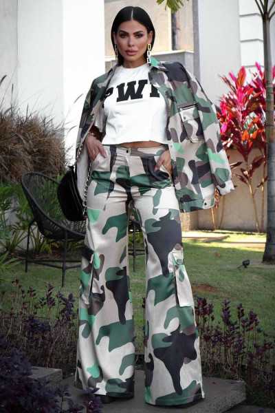 Wide Leg Printed Camouflage...