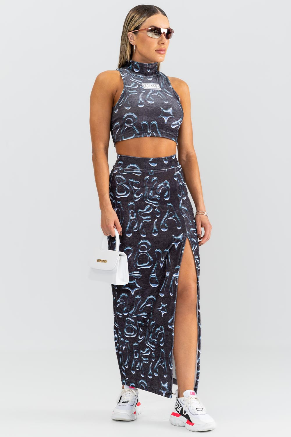Printed Precious Knit Cropped Top And Skirt Set