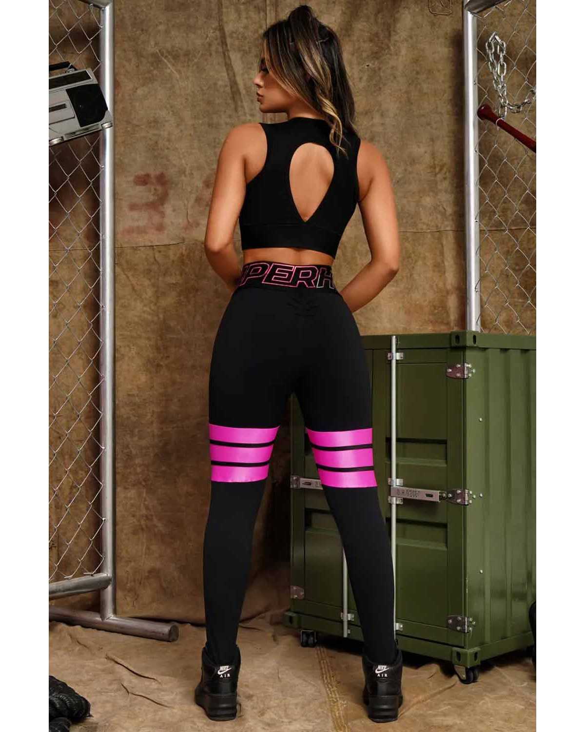 Black Leggings with Pink Cutouts