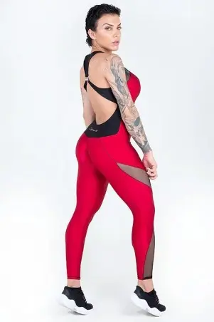 Macacão Mahogany Preto Vermelho Tule