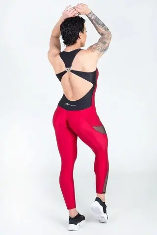 Macacão Mahogany Preto Vermelho Tule Macacão Mahogany Preto Vermelho Tule