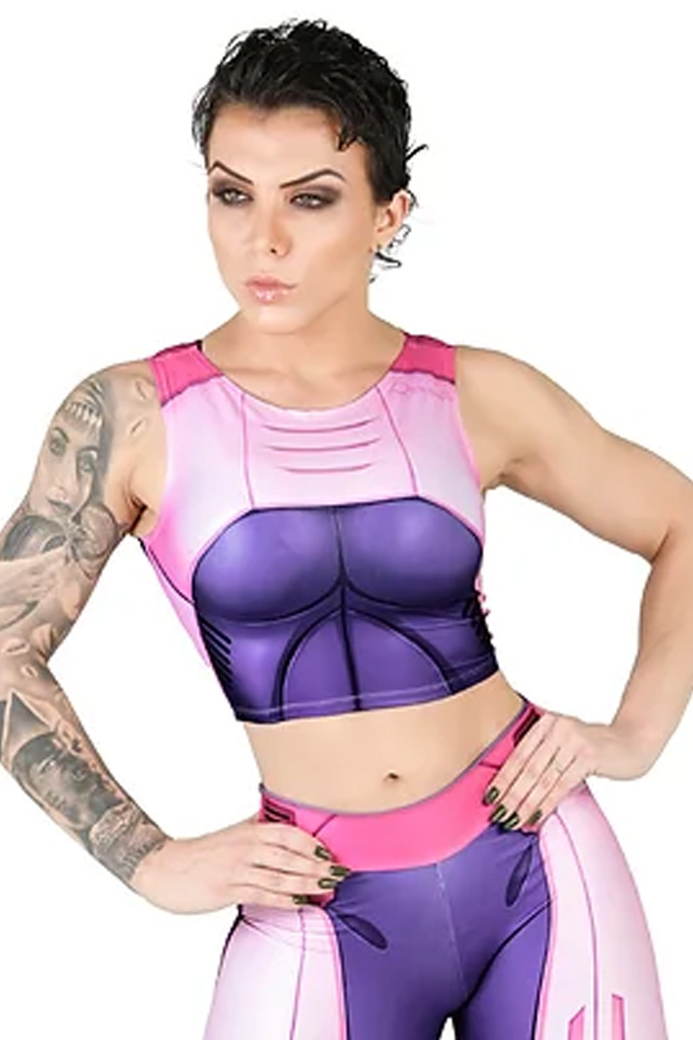 Blusa Cropped Fitness Dynamite Robo Rose