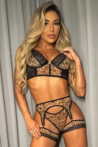 Printed Garter Belt Panties And Cropped Set