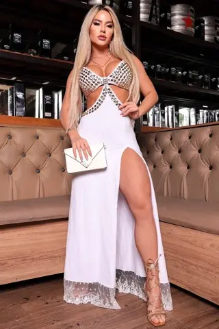 Vestido Decotado Royal Branco Vestido Decotado Royal Branco