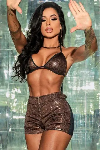 Brown Mature Shine Shorts Set