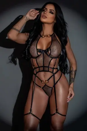 Black Fuchsia Fishnet Scarlett Set