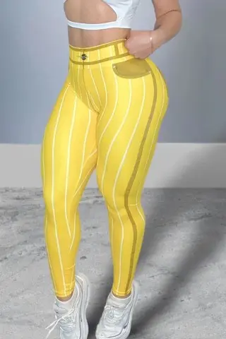 Yellow Fake Jeans Striped Legging