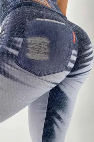 Fake Jeans Stained Leggings