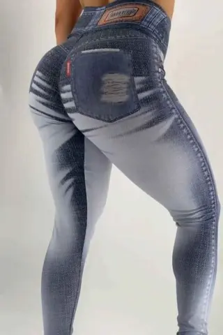 Fake Jeans Stained Leggings