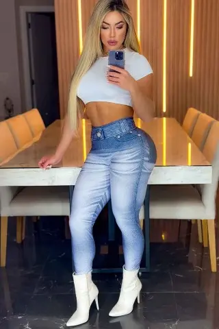 Legging Fake Jeans Donna Shape Stained