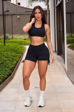 Black Texty Shorts Set