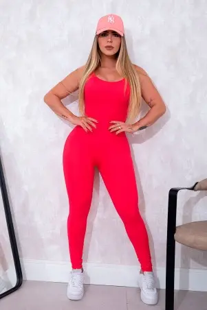 Red Tight Fitness Jumpsuit W/U