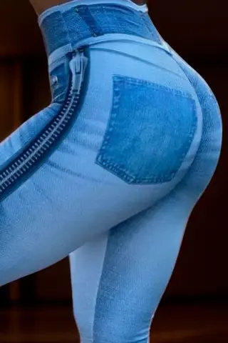 Fake Jeans Blue Zíper Up Donna Shape Legging