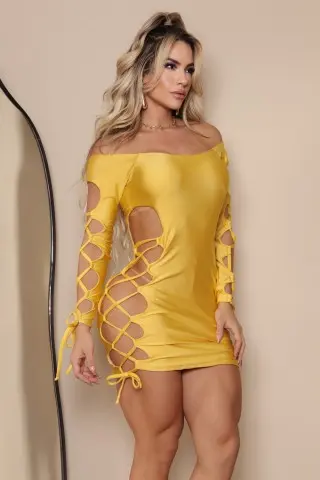 Vestido Lace-Up Glam Dourado