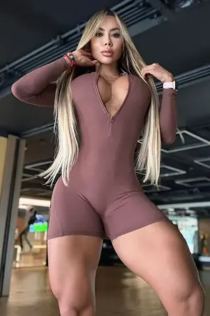 Brown Backline Zip Romper W/U