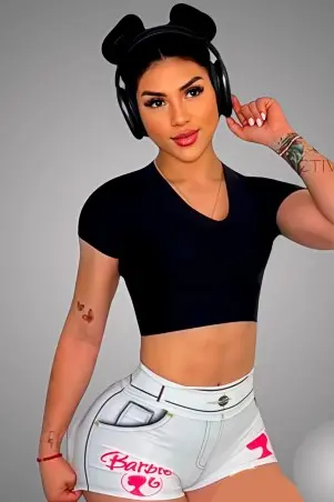 Shorts Fake Jeans Barbie Donna Shape Grey W/U