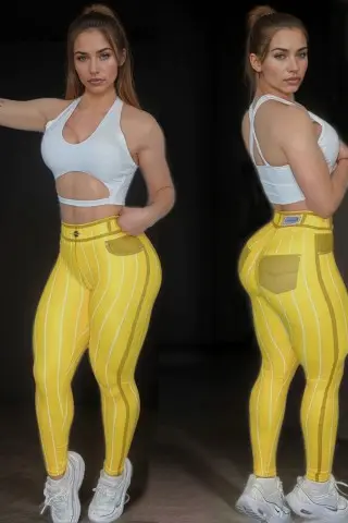 Yellow Fake Jeans Striped Legging