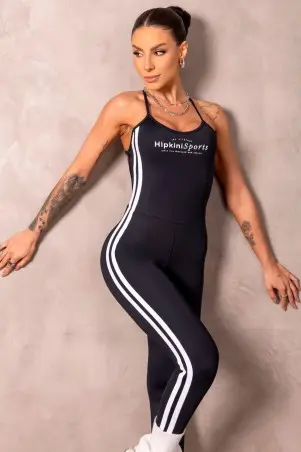 Black Brighten Fitness Jumpsuit With Silk