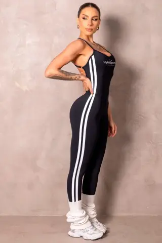 Black Brighten Fitness Jumpsuit With Silk