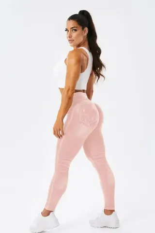 Legging Fake Jeans Skinny Shape Pink W/U