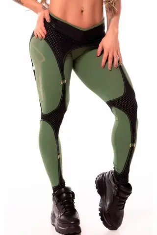Dynamite Military Green Suspenders Leggings S/E