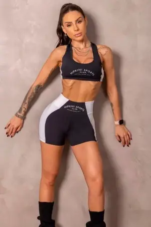 Shorts Runner Preto E Branco Com Silk C/E