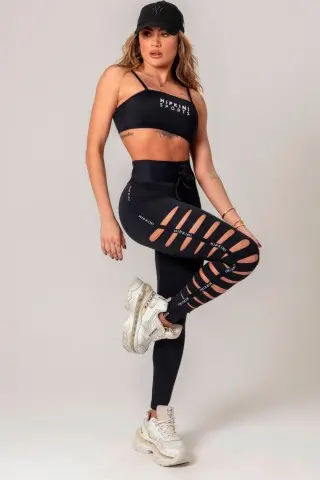 Black Straight Workout Top with Silk