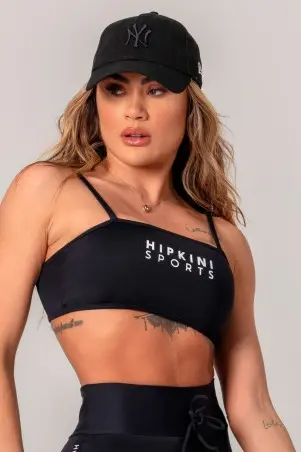 Black Straight Workout Top with Silk