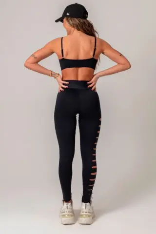 Black Straight Workout Top with Silk