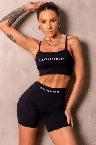 Black Seamless Smash Top with Thin Straps