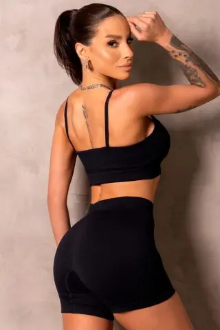 Black Seamless Smash Top with Thin Straps