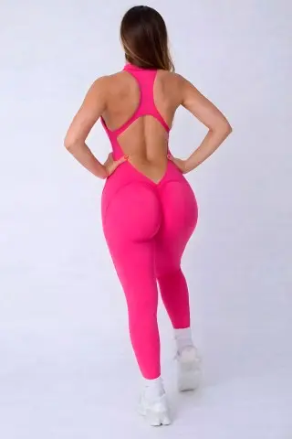 Pink Zipper Grip Jumpsuit