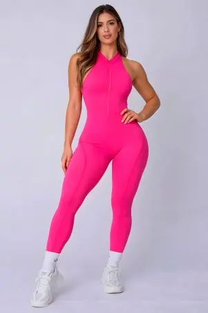 Pink Zipper Grip Jumpsuit