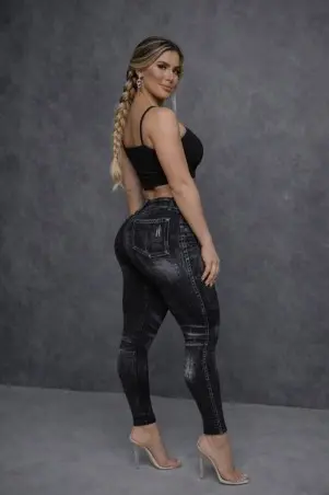 Legging Fake Jeans Skinny Shape Black C/E