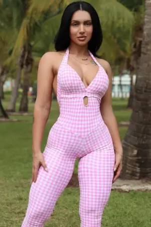 Pink Checkered Look Jumpsuit