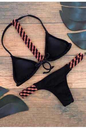 Braided Swimmer Black Semi-Thong Bikini