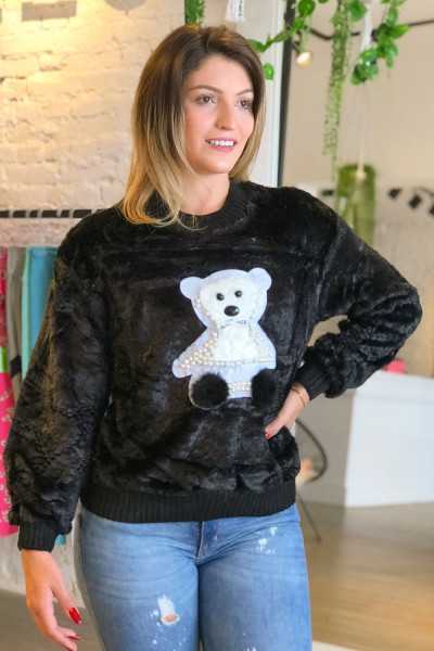 Bear Plush Black Sweatshirt