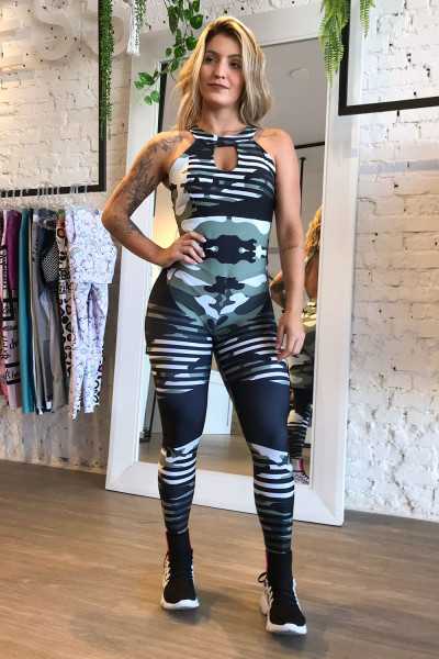 Green Stripes Military Jumpsuit