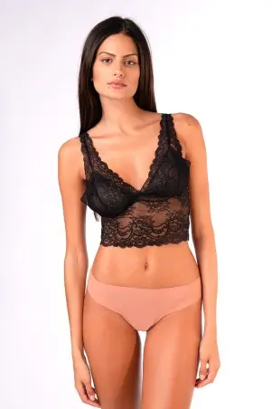 Calcinha LabellaMafia Fio Dental Sem Costura com Renda Nude