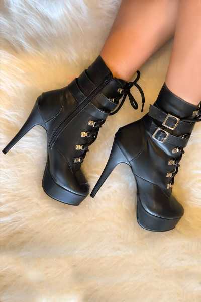 High Heel Boots with Rivet and Strap Eyelets